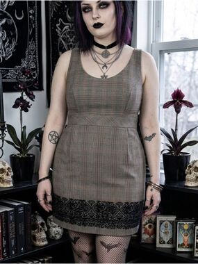 Elementz Women's Dress 2x Babydoll Mini Black White Red Plaid Academia Paisley